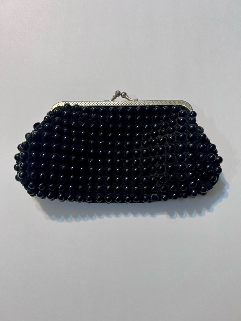 Black Beaded Frame Clutch - Elegant Evening Bag